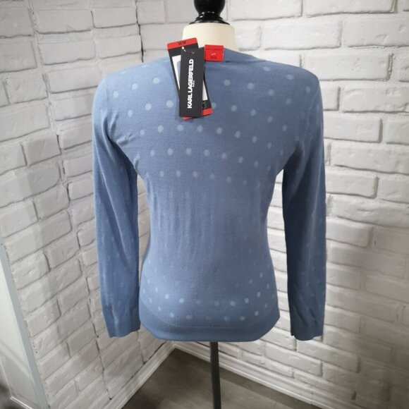 NWT Karl Lagerfeld Ladies Size Medium Blue Lightweight Round Neck Sweater - Picture 2 of 11